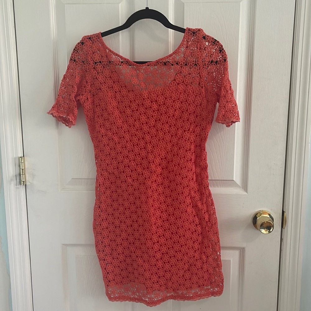 Coral crochet cocktail dress - Suite blanco brand (Barcelona, Spain) worn once